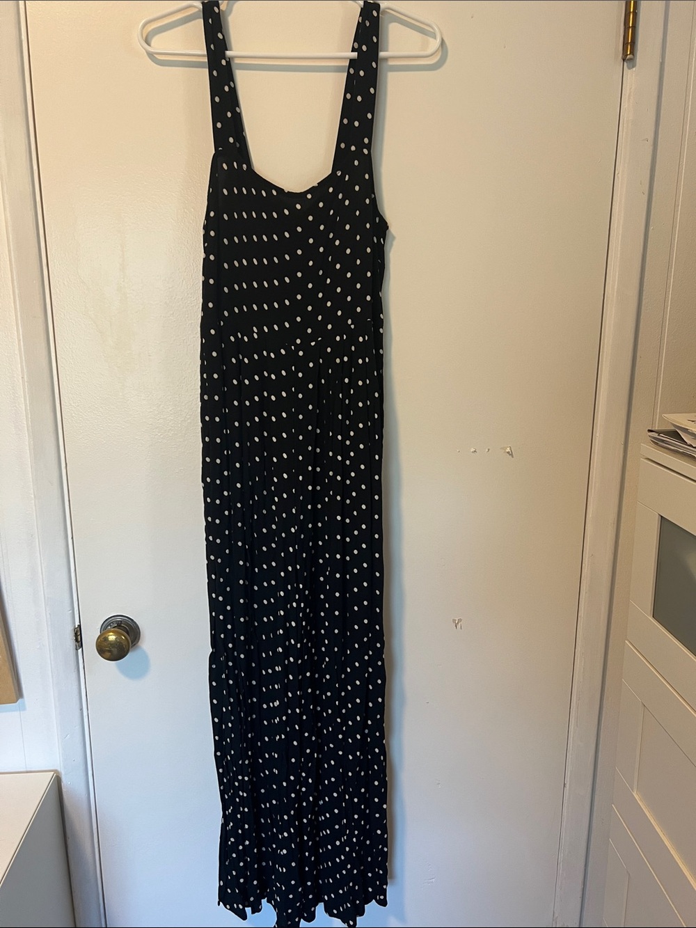 Madewell Black Polka Dot pants romper with square Neck